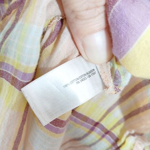 Old Navy Sheer Plaid Long Sleeve Button Front Top Large - Picture 6 of 8